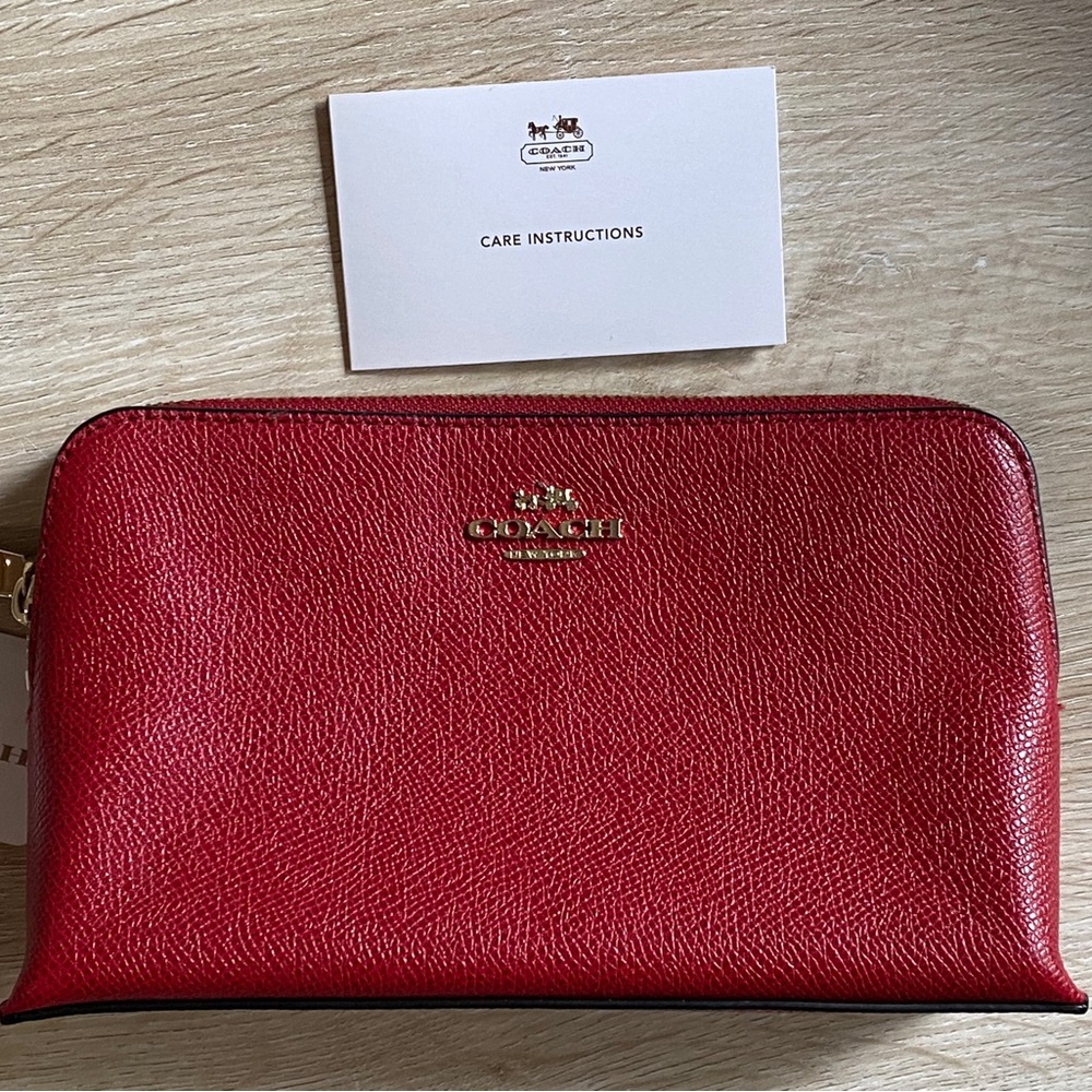 Leather COACH Cosmetic Case in Scarlet #49748